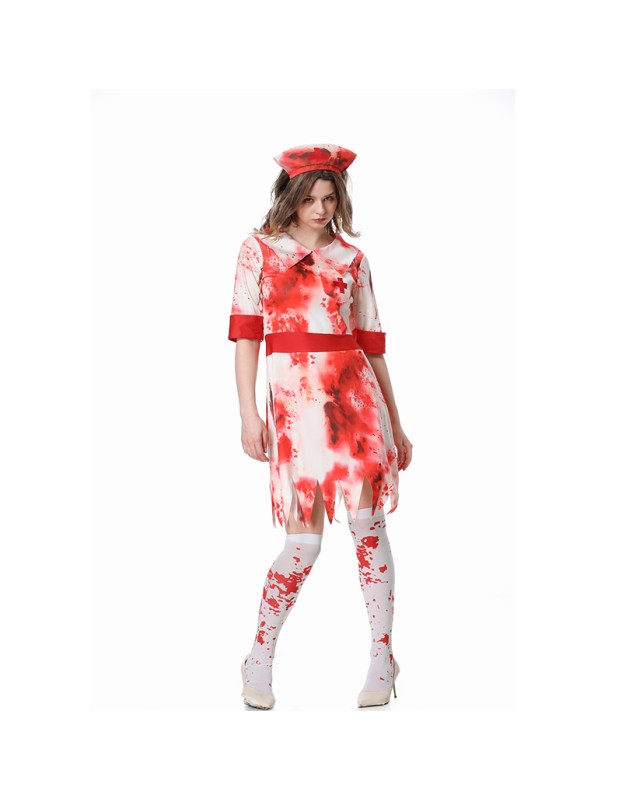 Halloween Horror Campus Costume Women Zombie Bloody Nurse Cosplay Costume Party Dress Up XY82333