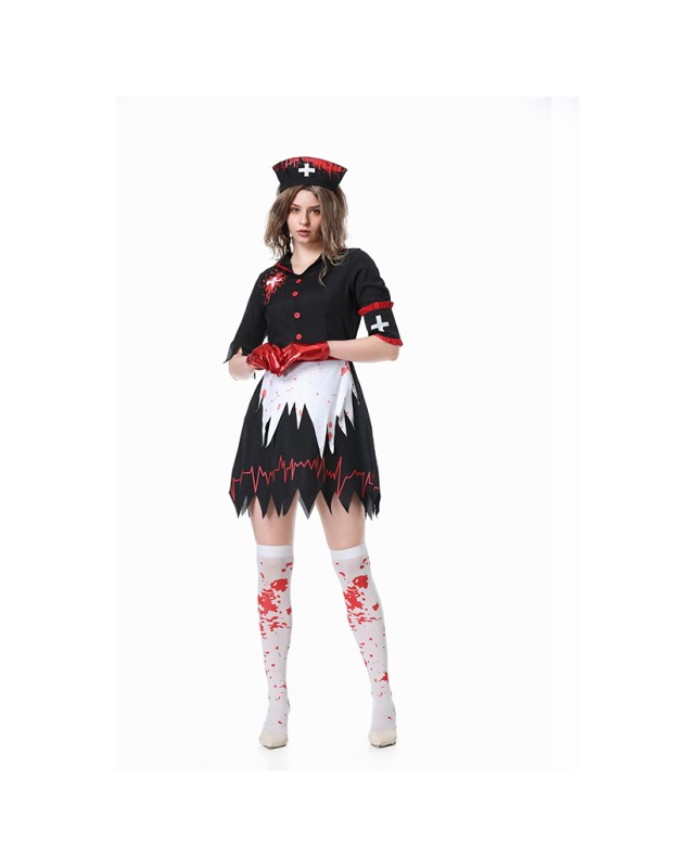 Halloween Horror Campus Costume Women Zombie Bloody Nurse Cosplay Costume Party Dress Up XY82333