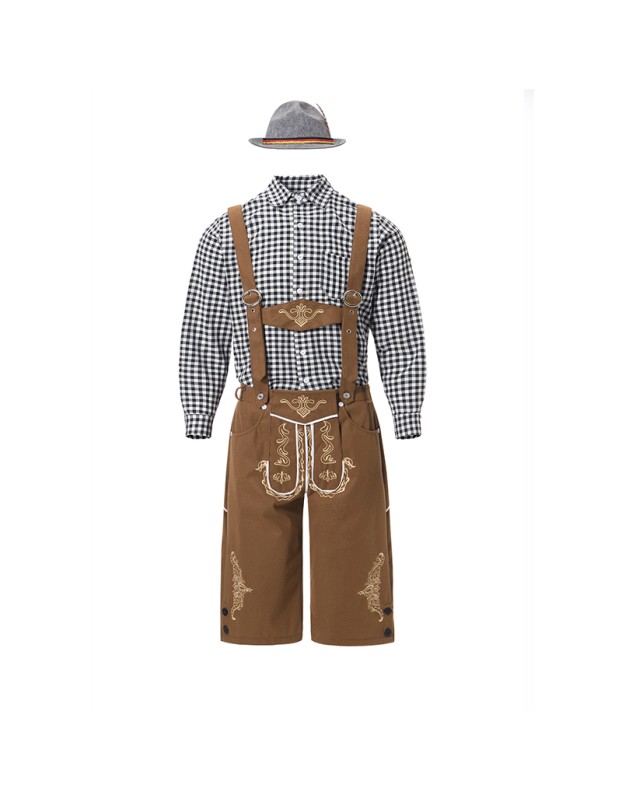 Men Oktoberfest Suspenders Plaid Beer Suit Servant Cosplay Maid Costume XY82342