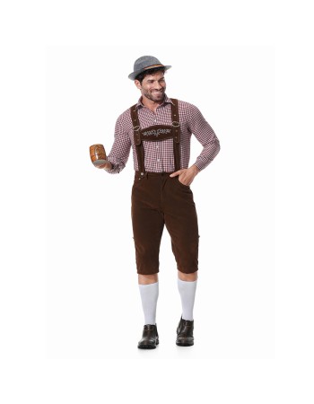 Men Oktoberfest Suspenders Plaid Beer Suit Servant Cosplay Maid Costume XY82342