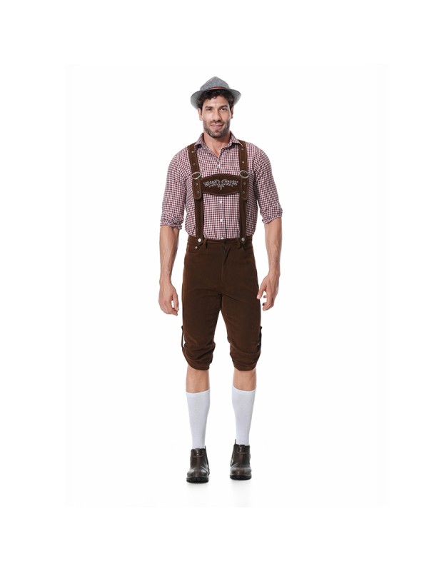 Men Oktoberfest Suspenders Plaid Beer Suit Servant Cosplay Maid Costume XY82342