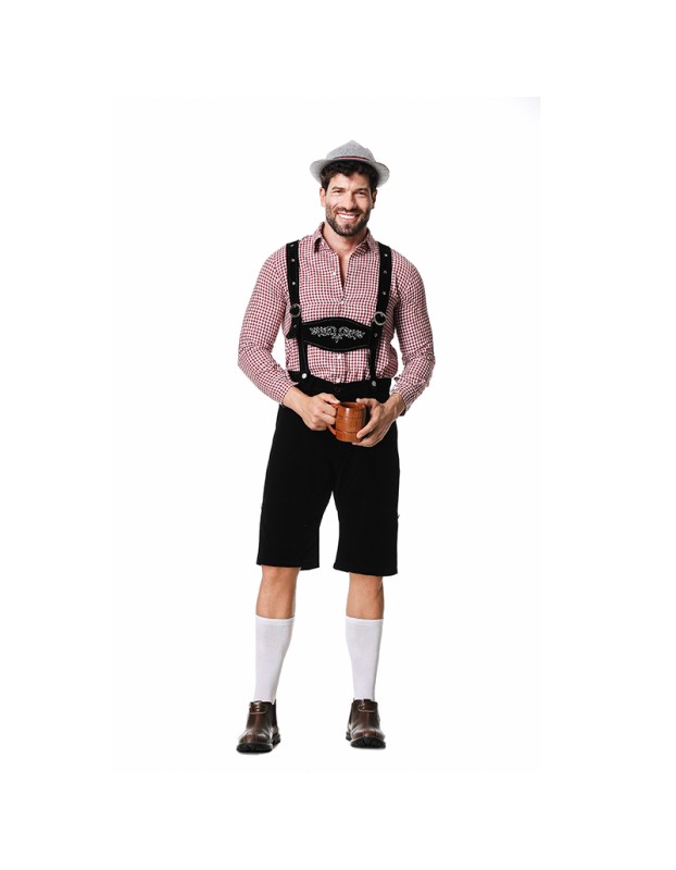 Men Oktoberfest Suspenders Plaid Beer Suit Servant Cosplay Maid Costume XY82342