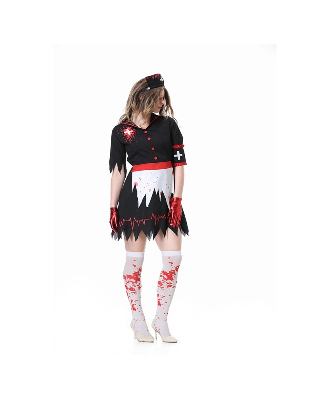 Halloween Horror Campus Costume Women Zombie Bloody Nurse Cosplay Costume Party Dress Up XY82333