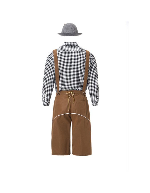 Men Oktoberfest Suspenders Plaid Beer Suit Servant Cosplay Maid Costume XY82342