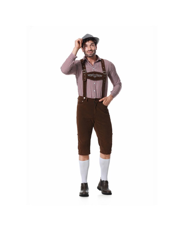 Men Oktoberfest Suspenders Plaid Beer Suit Servant Cosplay Maid Costume XY82342