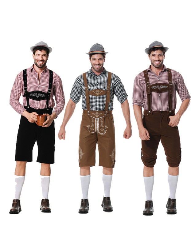 Men Oktoberfest Suspenders Plaid Beer Suit Servant Cosplay Maid Costume XY82342