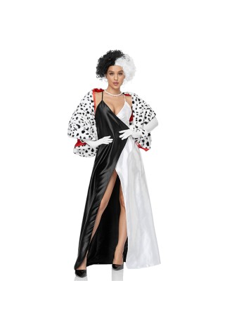 Halloween Cruella Spotted Dog Leopard Cape Cosplay Witch Uniform Stage Performance Costume DL2023