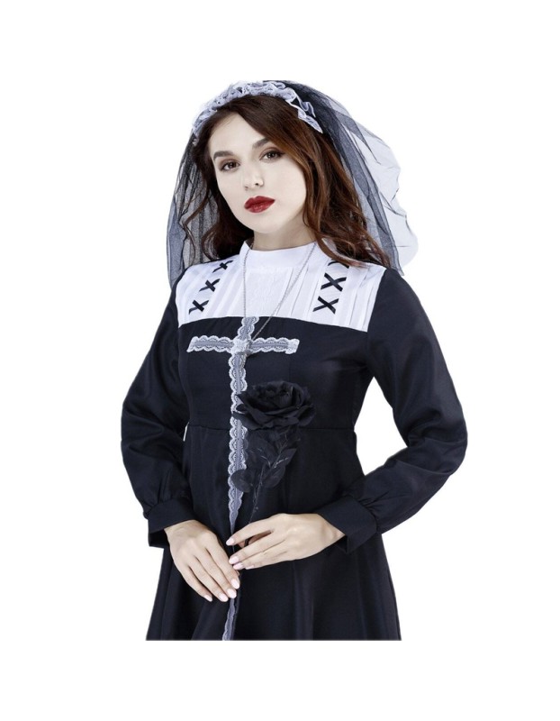 Black Halloween Cosplay Cross Repair Costume Ghost Drama Women Missionary Stage Nun Costume DL2011 DL2012