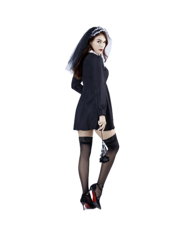 Black Halloween Cosplay Cross Repair Costume Ghost Drama Women Missionary Stage Nun Costume DL2011 DL2012