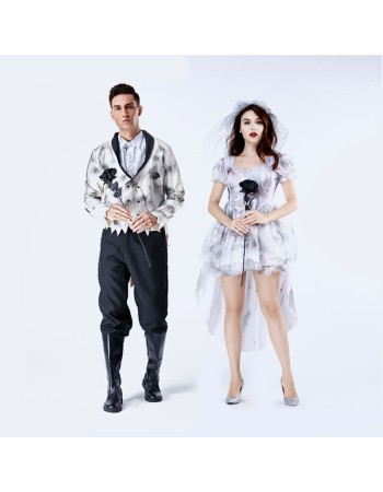 Horror Couple Ghost Bride Dress Cosplay Bloody Adult Ghostly Groom Costume DL2005 DL2006