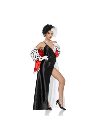Halloween Cruella Spotted Dog Leopard Cape Cosplay Witch Uniform Stage Performance Costume DL2023
