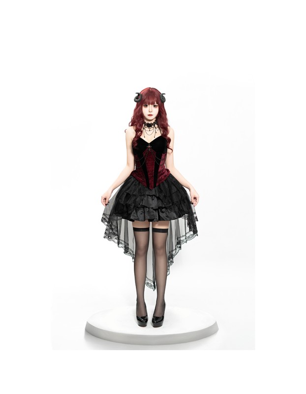 Spice Girls Retro Dark Look Puffy Tuxedo Dress Costume Goth Queen Demon Cosplay Costume DL2066