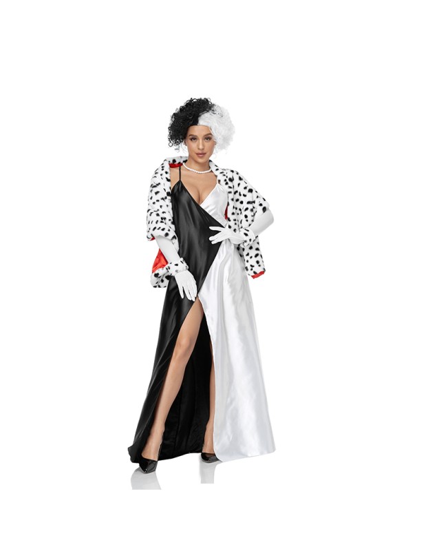 Halloween Cruella Spotted Dog Leopard Cape Cosplay Witch Uniform Stage Performance Costume DL2023