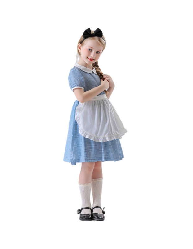 Children's Drama Halloween Maid Costume Cosplay Pastoral Farm Dress Plaid Girl Dress YM0945