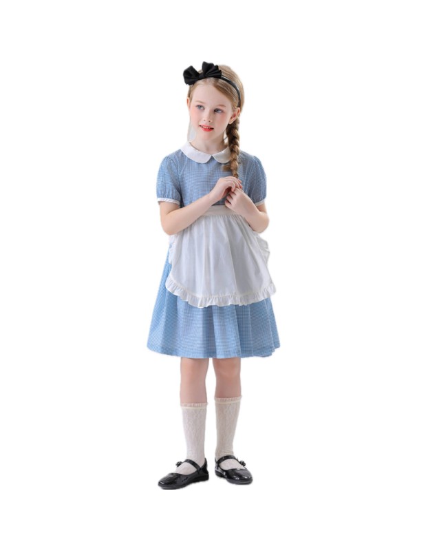 Children's Drama Halloween Maid Costume Cosplay Pastoral Farm Dress Plaid Girl Dress YM0945