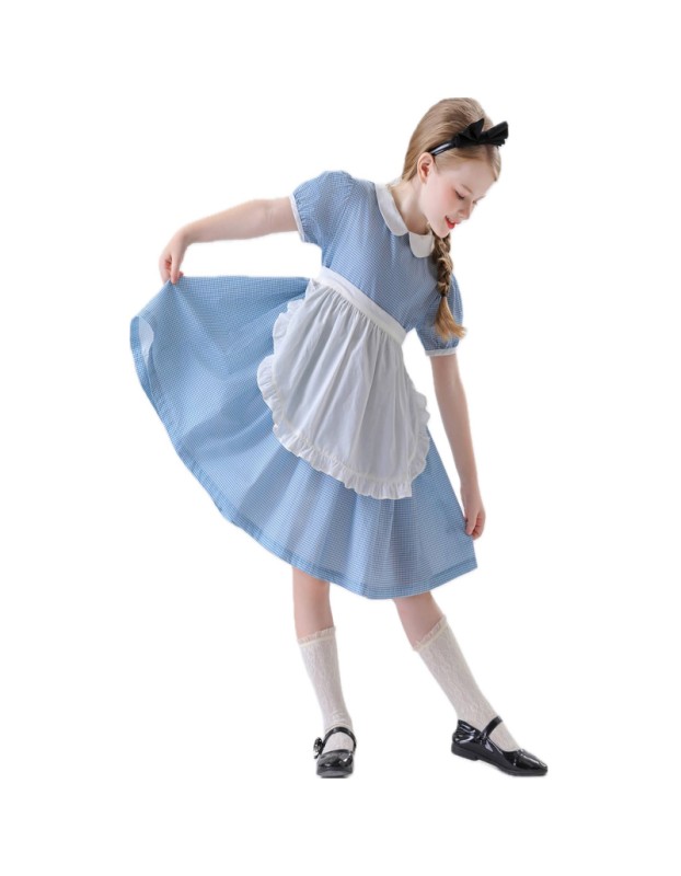 Children's Drama Halloween Maid Costume Cosplay Pastoral Farm Dress Plaid Girl Dress YM0945
