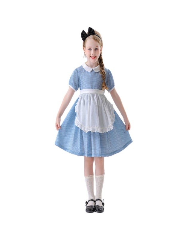 Children's Drama Halloween Maid Costume Cosplay Pastoral Farm Dress Plaid Girl Dress YM0945