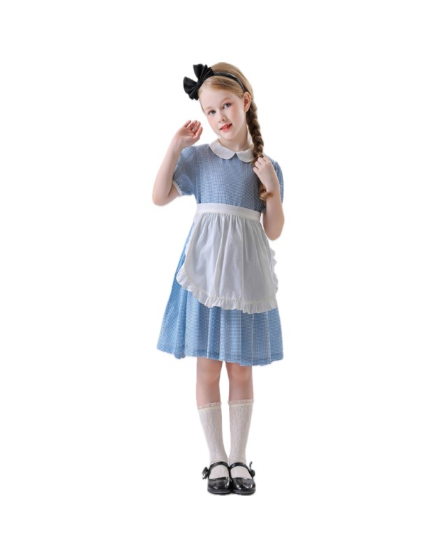 Children's Drama Halloween Maid Costume Cosplay Pastoral Farm Dress Plaid Girl Dress YM0945
