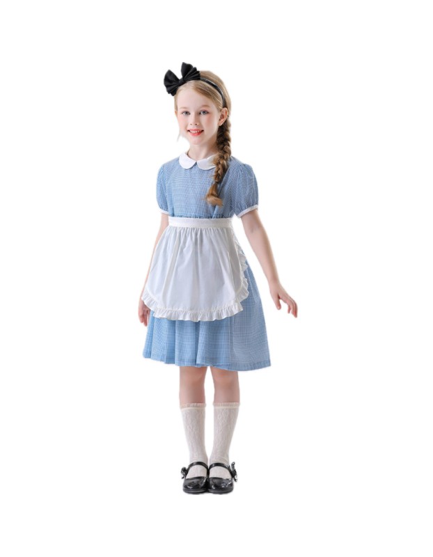 Children's Drama Halloween Maid Costume Cosplay Pastoral Farm Dress Plaid Girl Dress YM0945