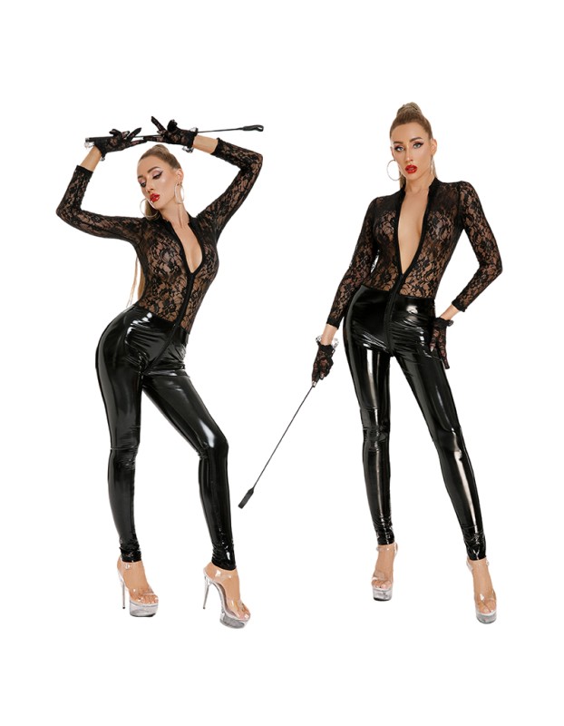 Sexy Body Tight Mirror PVC Zipper Crotch One Piece PU Jumpsuit Patent Leather Bright Bodysuit XX6870