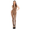 Sexy PU Leopard Print Bodysuit Fully Covered Glossy Patent  Leather Jumpsuit Nightclub Tights XX6800