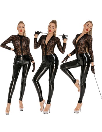 Sexy Body Tight Mirror PVC Zipper Crotch One Piece PU Jumpsuit Patent Leather Bright Bodysuit XX6870