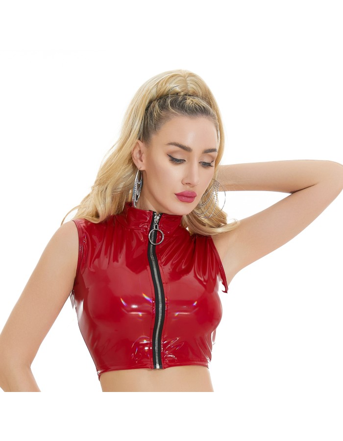 Bright Leather Short Pants PU Bright Shiny Colorful Patent Leather Top Nightclubs Sleeveless Tights XX6930