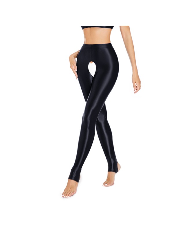 Sexy Pants Silky Oil Shiny Gloss Large Size Open Free Pantyhose Women Leather Pants XX70830