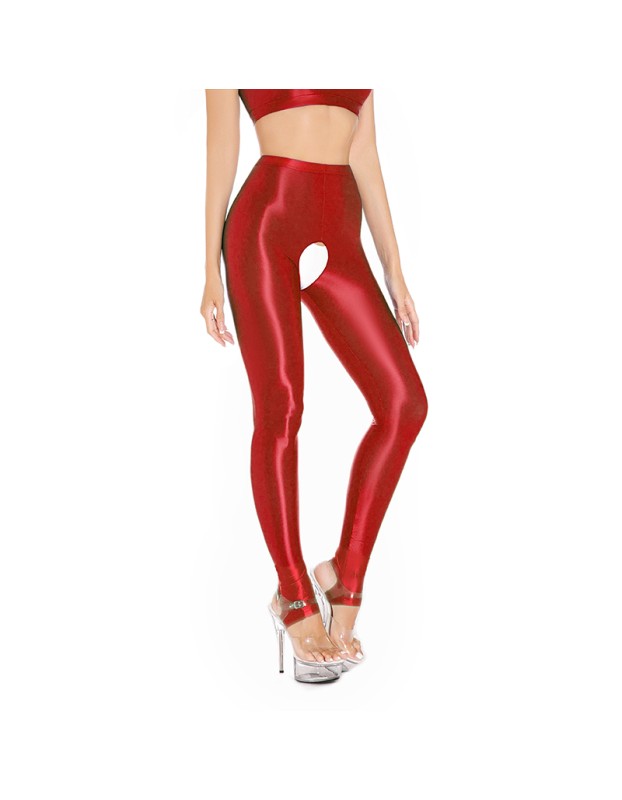 Sexy Pants Silky Oil Shiny Gloss Large Size Open Free Pantyhose Women Leather Pants XX70830