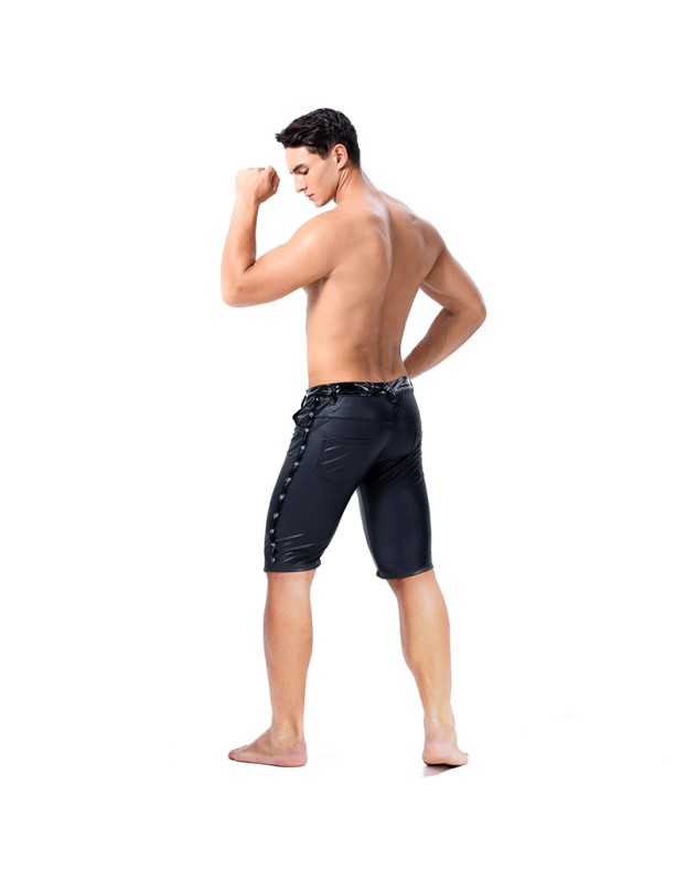Leather Men Tight Sexy Leather Shorts Club Stage Rock Band Leather Pants Men Black Shorts XX60082