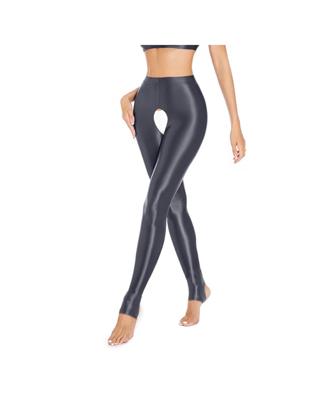 Sexy Pants Silky Oil Shiny Gloss Large Size Open Free Pantyhose Women Leather Pants XX70830