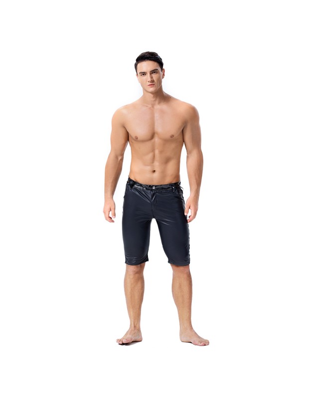 Leather Men Tight Sexy Leather Shorts Club Stage Rock Band Leather Pants Men Black Shorts XX60082