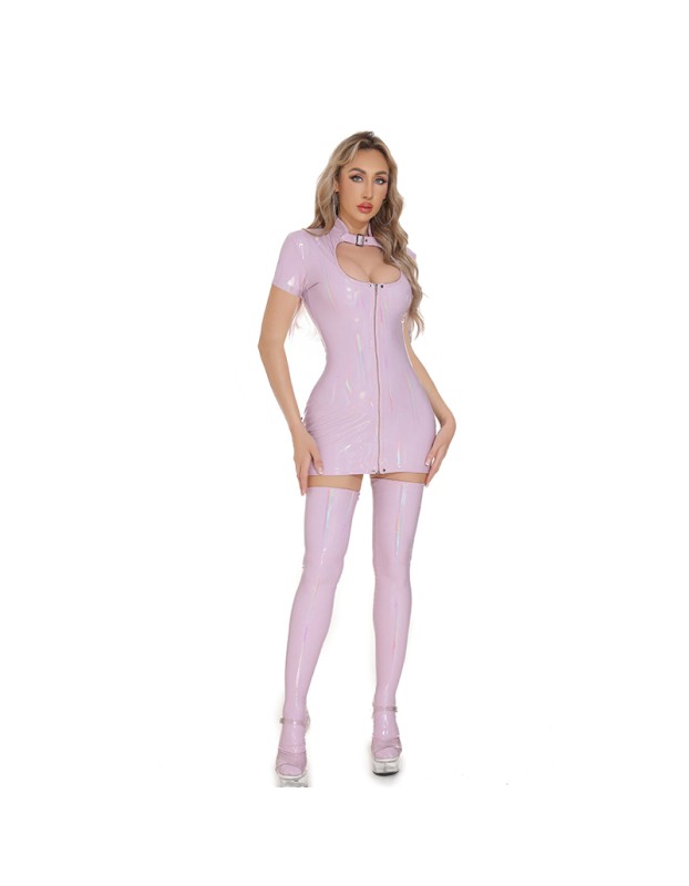 Zip Split Bodysuit High Elastic Bright Leather PU Patent Leather Nightclub Tights Jumpsuit XX69022