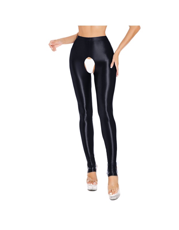 Sexy Pants Silky Oil Shiny Gloss Large Size Open Free Pantyhose Women Leather Pants XX70830