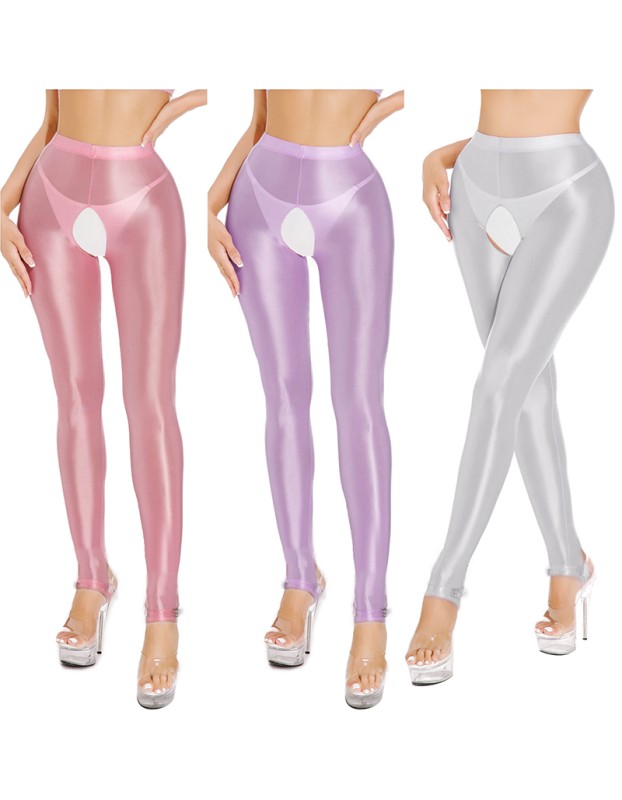 Sexy Pants Silky Oil Shiny Gloss Large Size Open Free Pantyhose Women Leather Pants XX70830