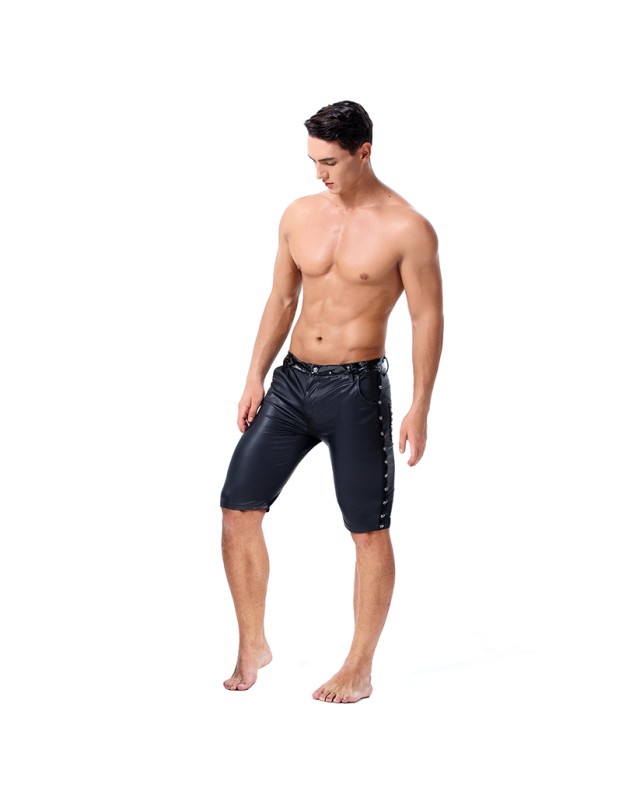 Leather Men Tight Sexy Leather Shorts Club Stage Rock Band Leather Pants Men Black Shorts XX60082