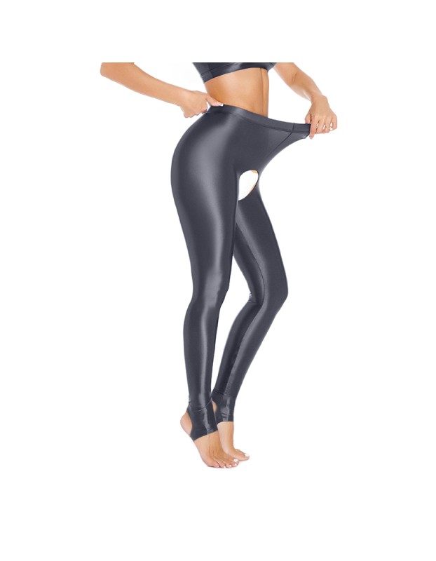 Sexy Pants Silky Oil Shiny Gloss Large Size Open Free Pantyhose Women Leather Pants XX70830