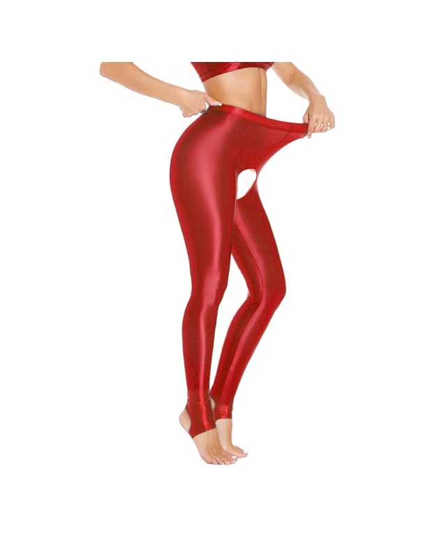 Sexy Pants Silky Oil Shiny Gloss Large Size Open Free Pantyhose Women Leather Pants XX70830