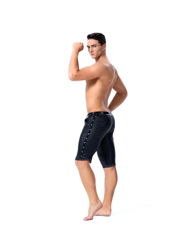 Leather Men Tight Sexy Leather Shorts Club Stage Rock Band Leather Pants Men Black Shorts XX60082