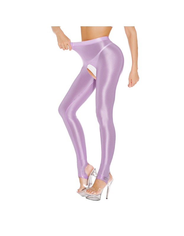 Sexy Pants Silky Oil Shiny Gloss Large Size Open Free Pantyhose Women Leather Pants XX70830