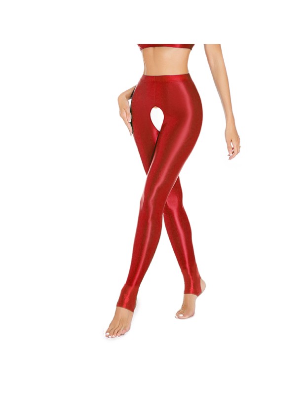 Sexy Pants Silky Oil Shiny Gloss Large Size Open Free Pantyhose Women Leather Pants XX70830