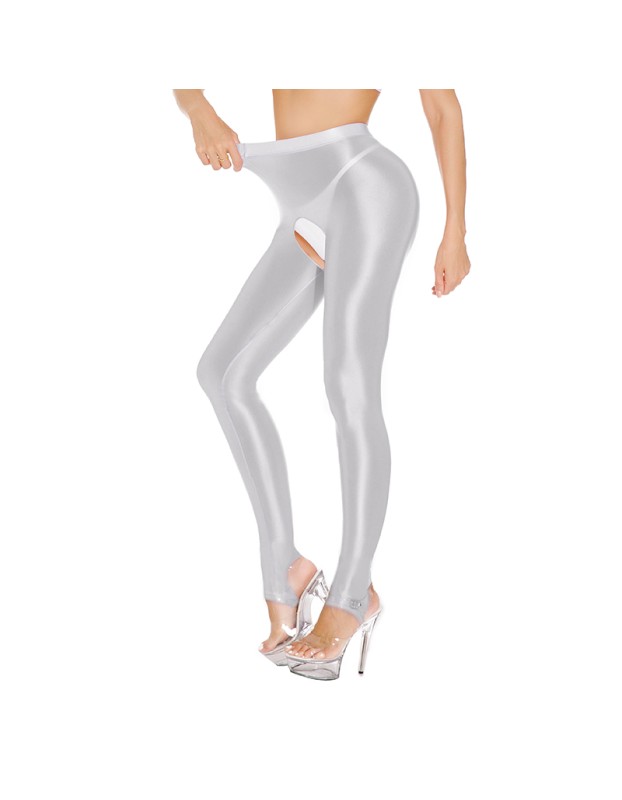 Sexy Pants Silky Oil Shiny Gloss Large Size Open Free Pantyhose Women Leather Pants XX70830