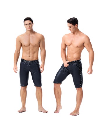Leather Men Tight Sexy Leather Shorts Club Stage Rock Band Leather Pants Men Black Shorts XX60082