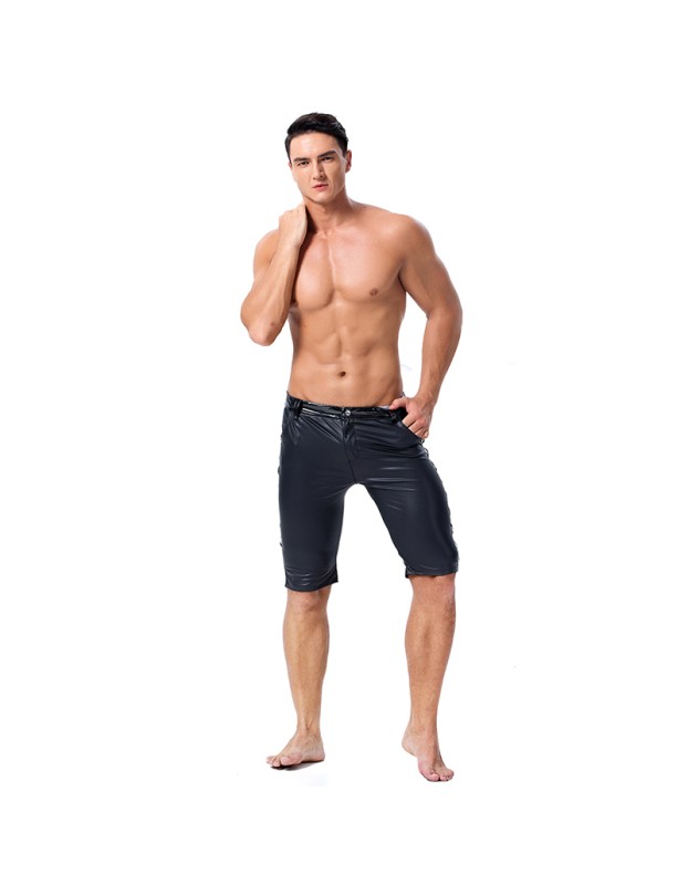 Leather Men Tight Sexy Leather Shorts Club Stage Rock Band Leather Pants Men Black Shorts XX60082