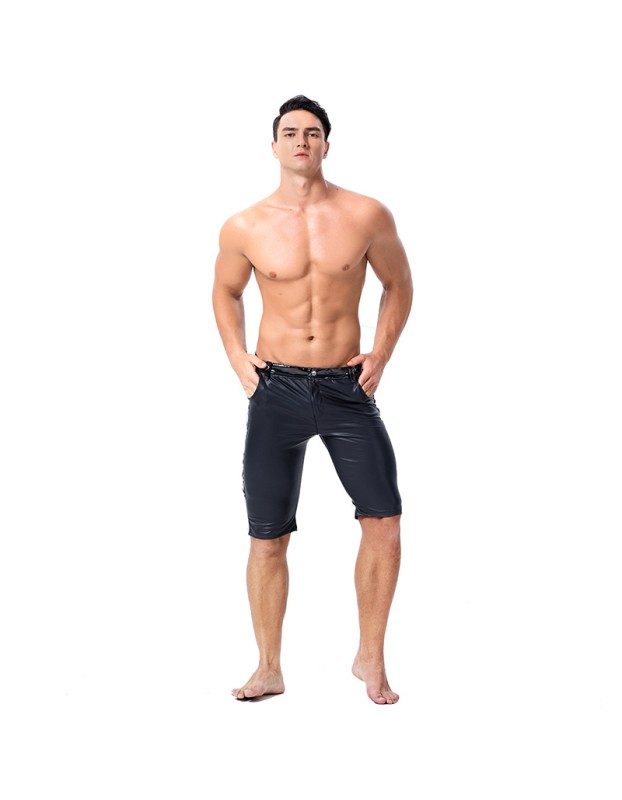 Leather Men Tight Sexy Leather Shorts Club Stage Rock Band Leather Pants Men Black Shorts XX60082