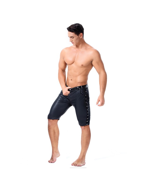 Leather Men Tight Sexy Leather Shorts Club Stage Rock Band Leather Pants Men Black Shorts XX60082