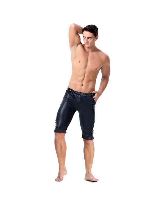 Leather Men Tight Sexy Leather Shorts Club Stage Rock Band Leather Pants Men Black Shorts XX60082