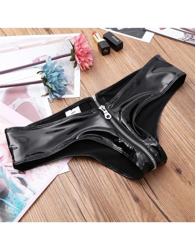 Shorts Bright PVC Women's Underpants Patent Leather Sexy Zipper Open Eductive Shorts SX131