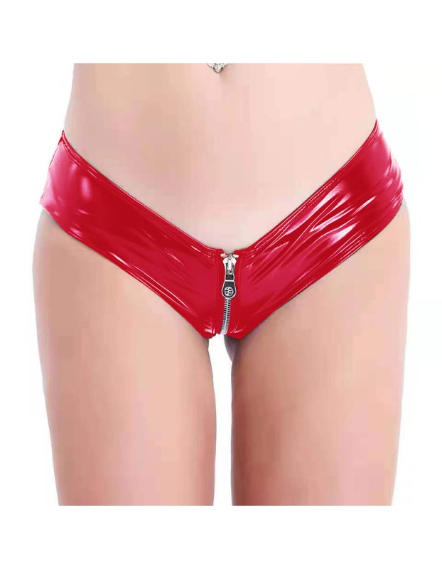 Shorts Bright PVC Women's Underpants Patent Leather Sexy Zipper Open Eductive Shorts SX131