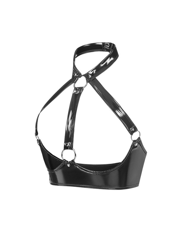 Female Underwear Sexy Leather Bra Strap Adjustable Leather PVC Lingerie Set SX094